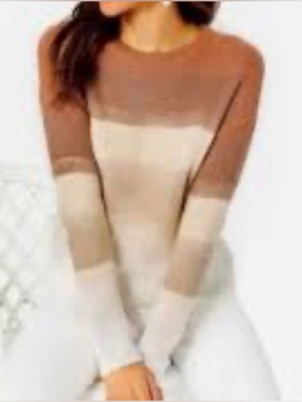 Lilly Pulitzer Brown Beige Cream Striped Crew Neck Long Sleeve Knit Sweater M - Picture 2 of 7